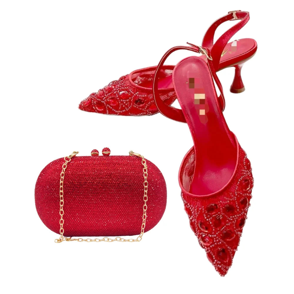 Women's Clutch Bag and Shoes Fairy Diamond High Heels Stylish Dress Shoes Pointed Toe Stiletto Heels Elegant Party Wedding Shoes
