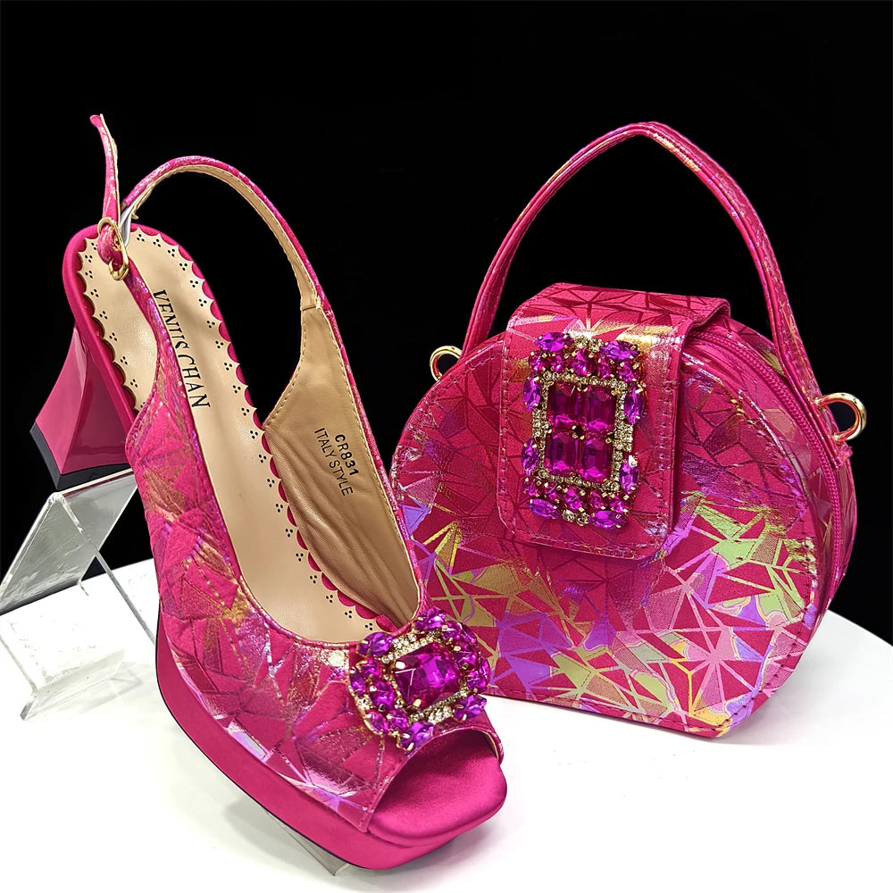 2025 Elegant Nigerian Style Women's Square Toe Open-Toe Heels & Matching Handbag Set - Stunning Blue for Weddings and Parties