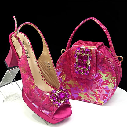 2025 Elegant Nigerian Style Women's Square Toe Open-Toe Heels & Matching Handbag Set - Stunning Blue for Weddings and Parties