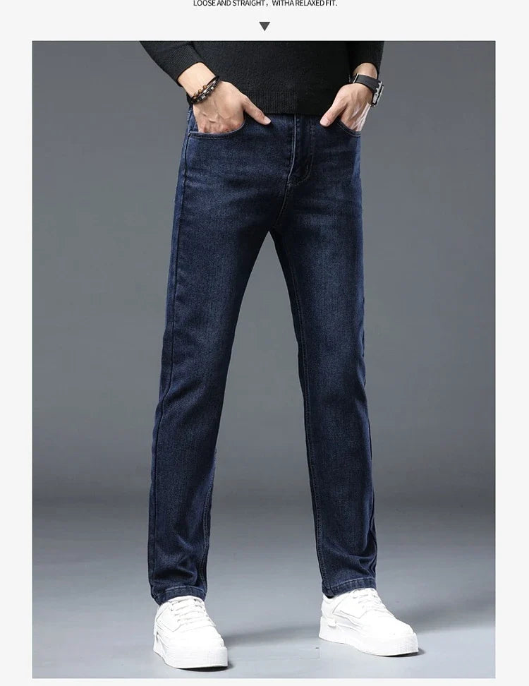 New Men's Comfortable Soft Business Fashion Straight Casual Denim Trousers Male Brand Clothing Light Luxury Stretch Slim Jeans