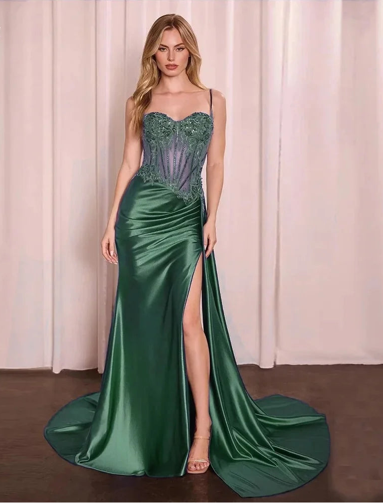 Blue Charming Prom Dress Lace Appliques Sweetheart Prom Gown High Side Split Mermaid Evening Dresses robe soirée Customized