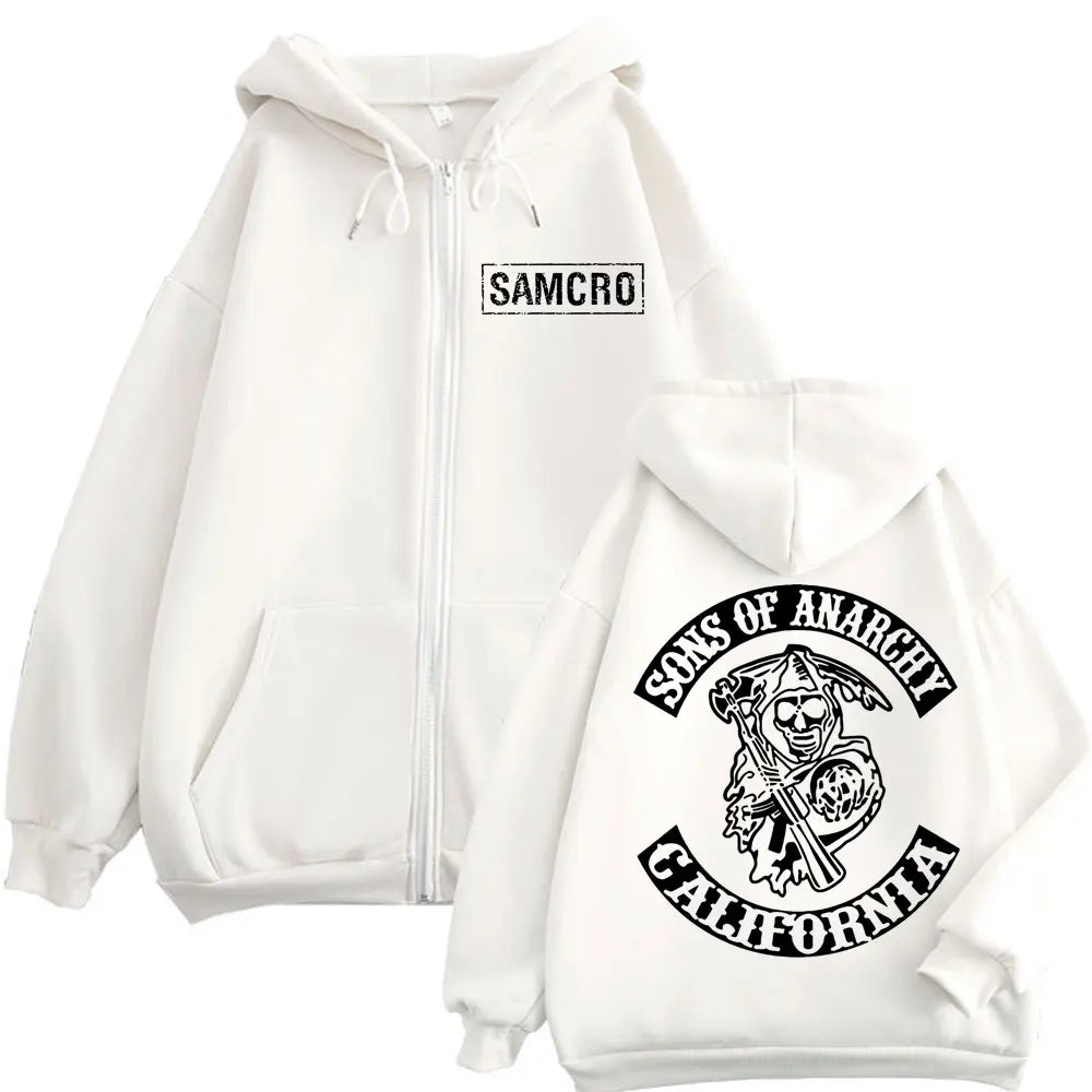 Sons of Anarchy Double Sided Print Zipper Hoodie Men's Women Gothic Vintage Zip Up Sweatshirt Casual Fashion Oversized Pullovers