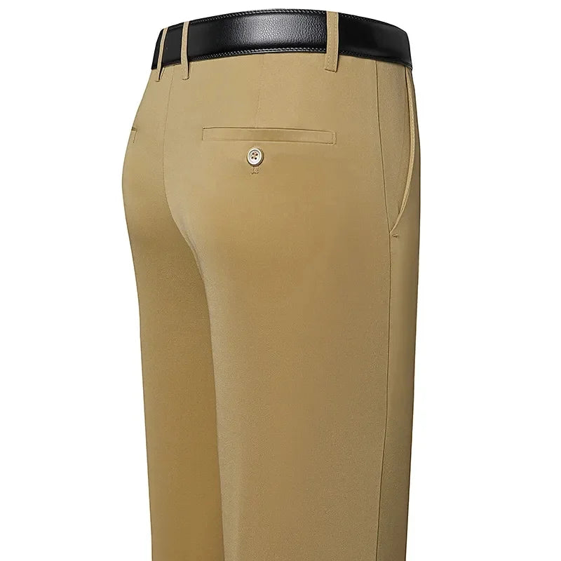 Men's Summer Thin Business Casual Pants Classic Elastic Dress Pants Soft Comfortable Loose Straight Brand Men's Pants
