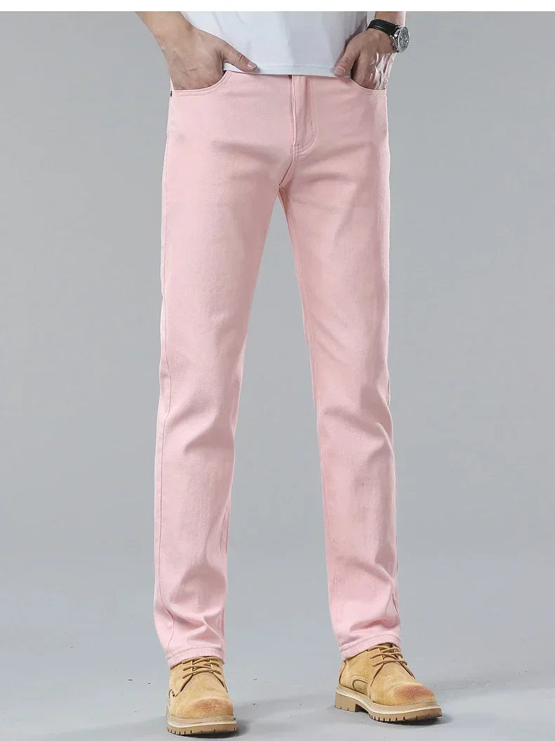 5 Colors 98% Cotton Stretchy Jeans Men's Mid-waist Straight Pencil Denim Trousers Brand Clothing Personality Fashion Male Pants