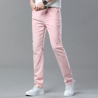 Spring New Men's Casual Jeans Fashion Korean Elastic Cotton Denim Pants Youth Trend Solid Color Fit Straight Trousers