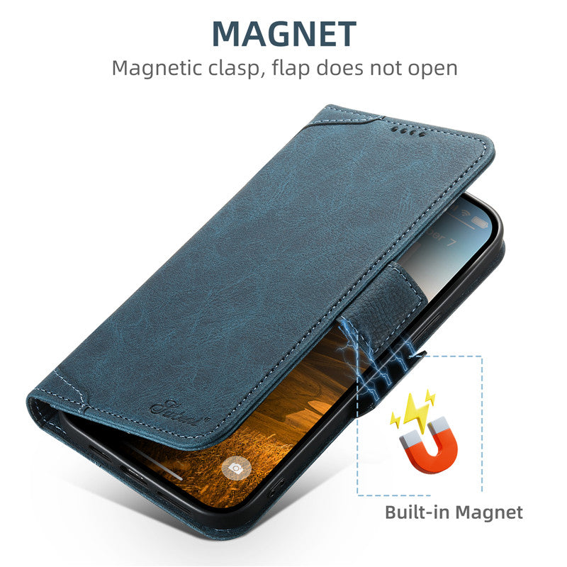 Magsafe Business Leather Wallet Phone Case For iPhone 12 13 14 15 Pro Max Plus 16 17 Pro Max With Flip Card Holder Cover