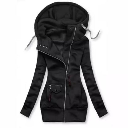Drawstring Ladies Hooded Outerwear Sweatshirt Fashion Long Sleeve Zip-up Women Versatile Tops Coat Jacket for Spring Autumn