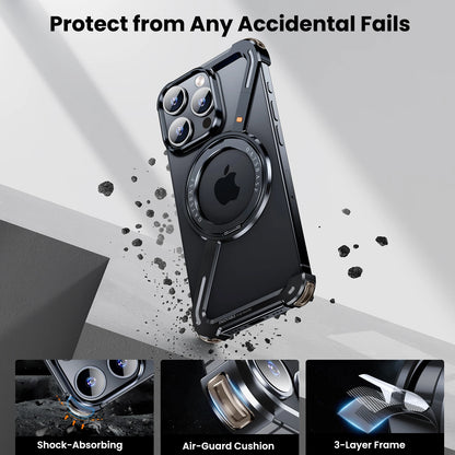 Z Shape Metal Phone Case for iPhone15 /16 Pro Max Phone Protective Cover Shockproof Bumper w/360° Rotation Holder