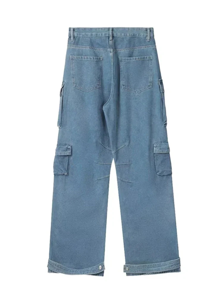 Y2K Cargo Jeans Women's Baggy Wide Leg Multi-Pocket Fashion Denim Pants Harajuku Streetwear Female Vintage Loose Casual Pants
