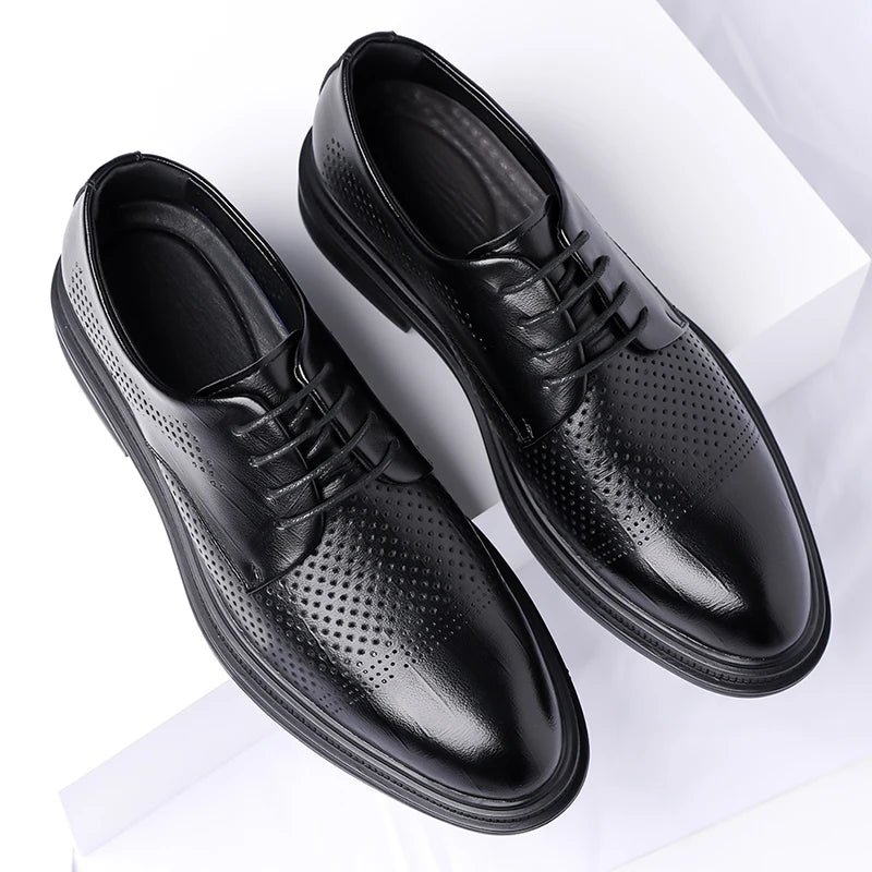 Men's Formal Leather Shoes Lace Up Breathable Non-slip Rubber Sole Lightweight Comfortable Dress Shoes Office & Special Occasion