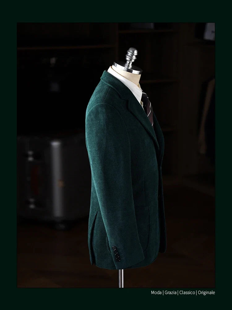 High-Quality Corduroy Men Suits 1 Pieces Classic Casual Single Breasted Groom Tuxedos Tailor Made Jackets Male Blazers Costume