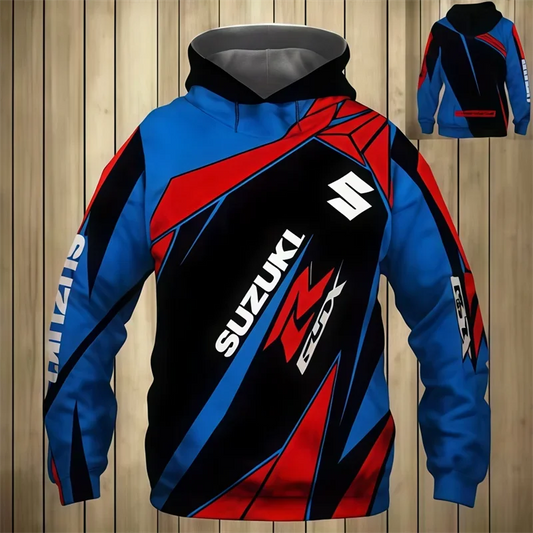 Suzuki 3DPrinted Autumn/Winter vintage Men's motorcycle hoodie Outdoor Street Casual Sport high-quality pullover Warm