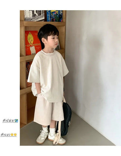 Boys Clothing Set 2024 Korean Loose Shirts+shorts 2pcs/set Sport Suits for Kids Teenager Tracksuits Casual Baby Outfits Clothes