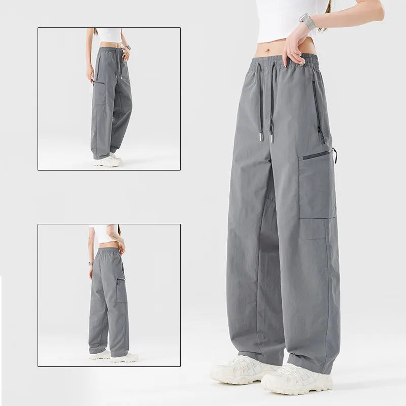 Hiking Women Pant Elastic Waist Waterproof Trouser Zippered Pockets Sport Pant Men Windproof Outdoor Cargo Pants Fishing Trouser