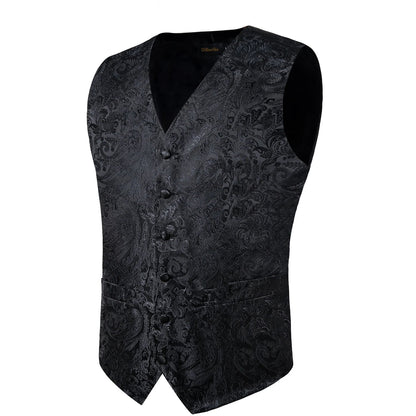 Suit Vest for Men Black Solid Paisley Wedding Prom Groom Jacquard Waistcoat with Necktie for Tuxedo Men Clothing