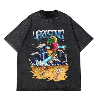 Anime Pain Printed T Shirt Men Retro Washed 100% Cotton Tops Tees Harajuku Tshirt 2023 Streetwear Hip Hop Male T-shirts
