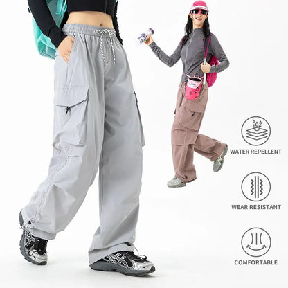 Autumn Hiking Pants Elastic Waist Outdoor Waterproof Camping Trousers Women Large Pocket Breathable Mountaineering Cargo Pants