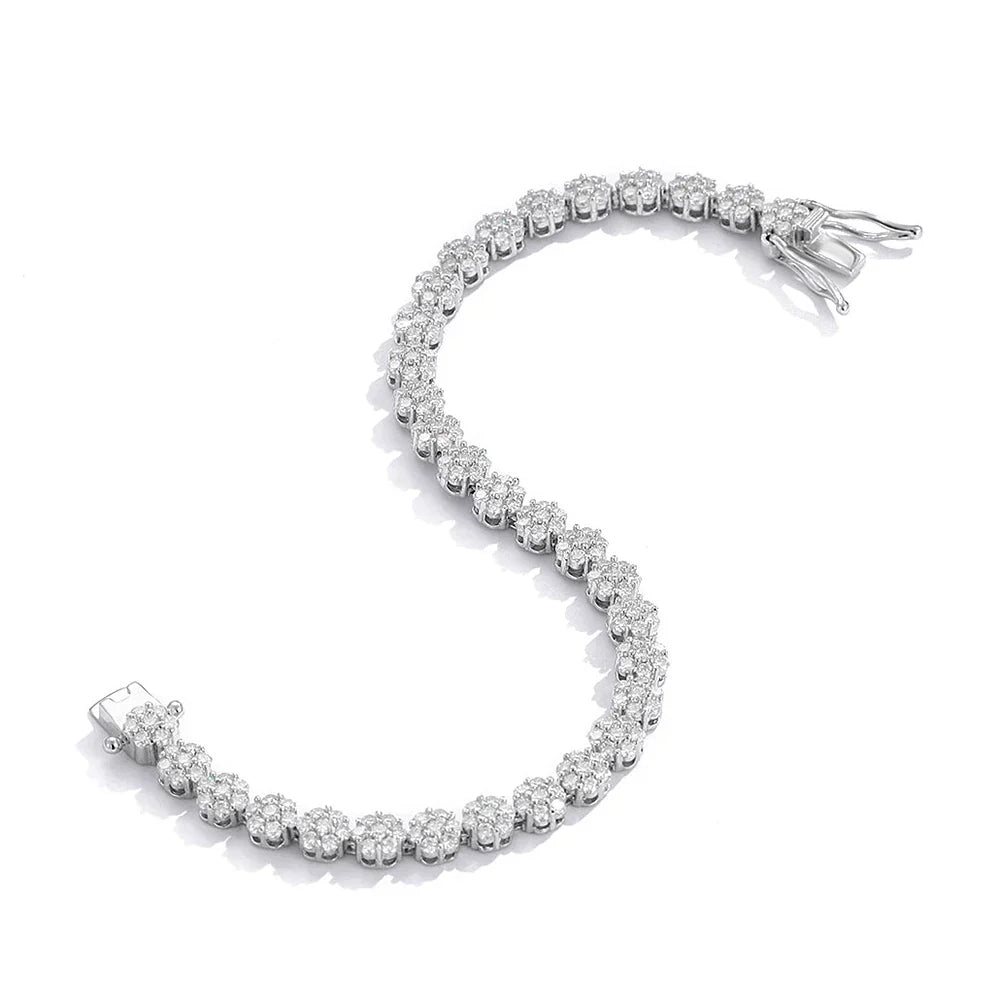 Flower Full Moissanite Tennis Bracelets 925 Sterling Silver D Color Lab Diamond for Women Hand Chain Gift Fine Jewelry GRA