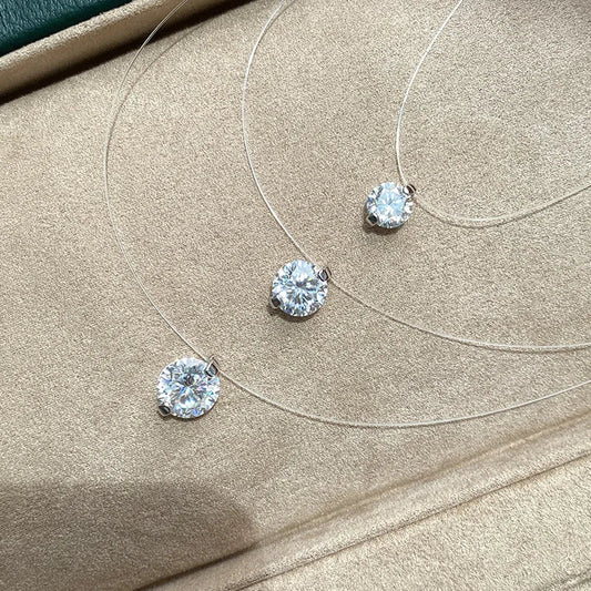 0.5/1/2carat Solitaire Moissanite Diamond Pendant NecklaceCertified Certificate Invisible Fishing Line Necklaces for Women