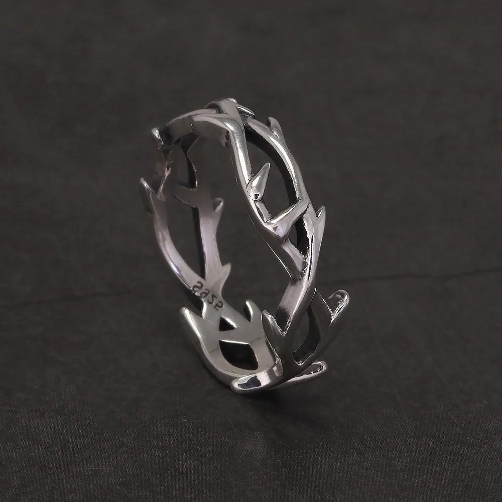 925 Sterling Silver Gothic Thorn Couple Rings for Women Men Punk Retro Cool Spiky Finger Ring Adjustable Hip-hop Y2k Jewelry