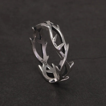 925 Sterling Silver Gothic Thorn Couple Rings for Women Men Punk Retro Cool Spiky Finger Ring Adjustable Hip-hop Y2k Jewelry
