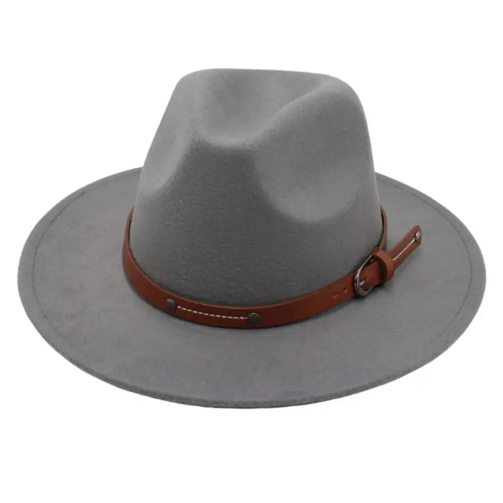 With Belt Buckle Felt Fedora Hats Fashion Vintage Wide Brim Panama Cap Soft Elegant Cowboy Cap Men Women