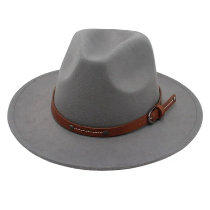 With Belt Buckle Felt Fedora Hats Fashion Vintage Wide Brim Panama Cap Soft Elegant Cowboy Cap Men Women