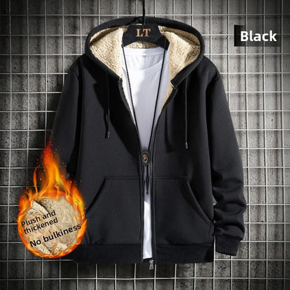 2025 Winter Windproof Hoodie - Men's Sherpa Lined Sweatshirt Thermal Zip Up Outerwear Streetwear S-5XL