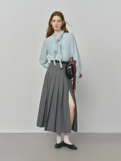 Autumn Elegant Blouse 2025 Asymmetric Flounce Shirt V-Neck Korean Style Chic Design Office Lady Women's Casual Shirt