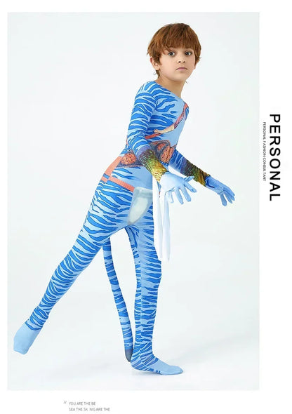 Boy Girls Halloween Cosplay Avatar Costume Kids The Way of Water Neytiri Alien Cosplay Hero One Piece Tight Fitting Clothing