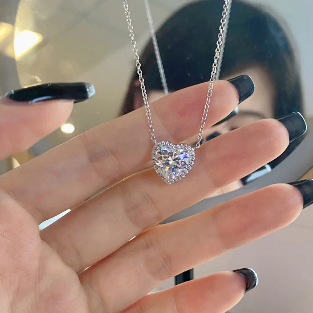 1-4 Carat Heart Cut Moissanite Halo Pendant Necklace for Women 925 Sterling Silver Love Necklace Anniversary Gift Fine Jewelry