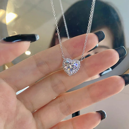 1-4 Carat Heart Cut Moissanite Halo Pendant Necklace for Women 925 Sterling Silver Love Necklace Anniversary Gift Fine Jewelry