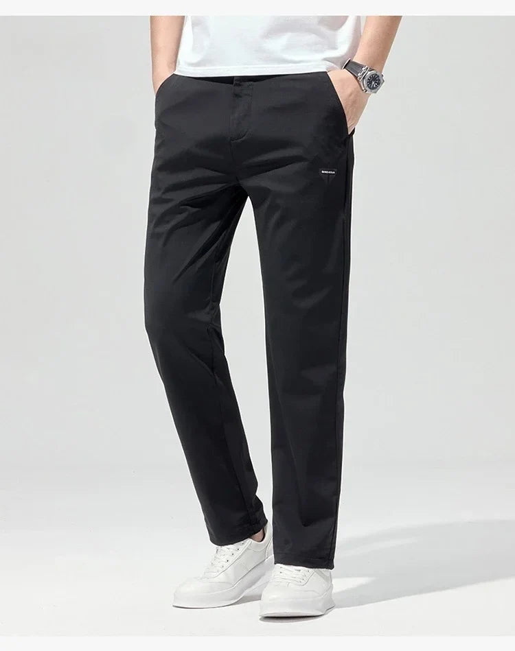Korean Street Summer Y2K Men's Ice Silk Casual Pants All Match Elastic Sweatpants Office Business Fashion Straight Suit Trousers