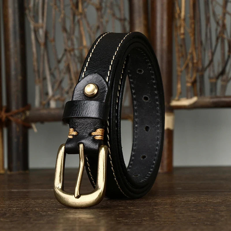 2.4CM Ladies Pure Cowhide High Quality Genuine Leather Thin Belts for Women Copper Buckle Jeans Cowboy Korean Version Female
