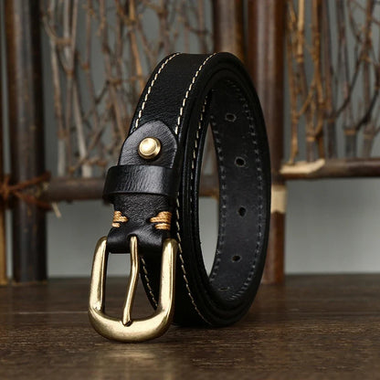 2.4CM Ladies Pure Cowhide High Quality Genuine Leather Thin Belts for Women Copper Buckle Jeans Cowboy Korean Version Female