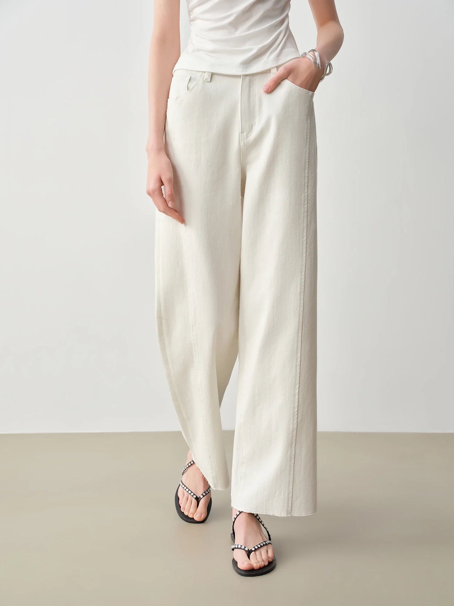 Patchwork Design Straight Ankle-length Jeans Frayed Edges Women's Spring 2026 New Arrivals Commuting Basics