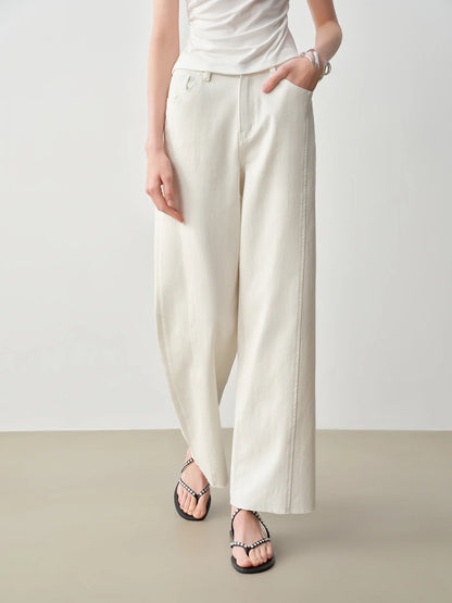 Patchwork Design Straight Ankle-length Jeans Frayed Edges Women's Spring 2026 New Arrivals Commuting Basics