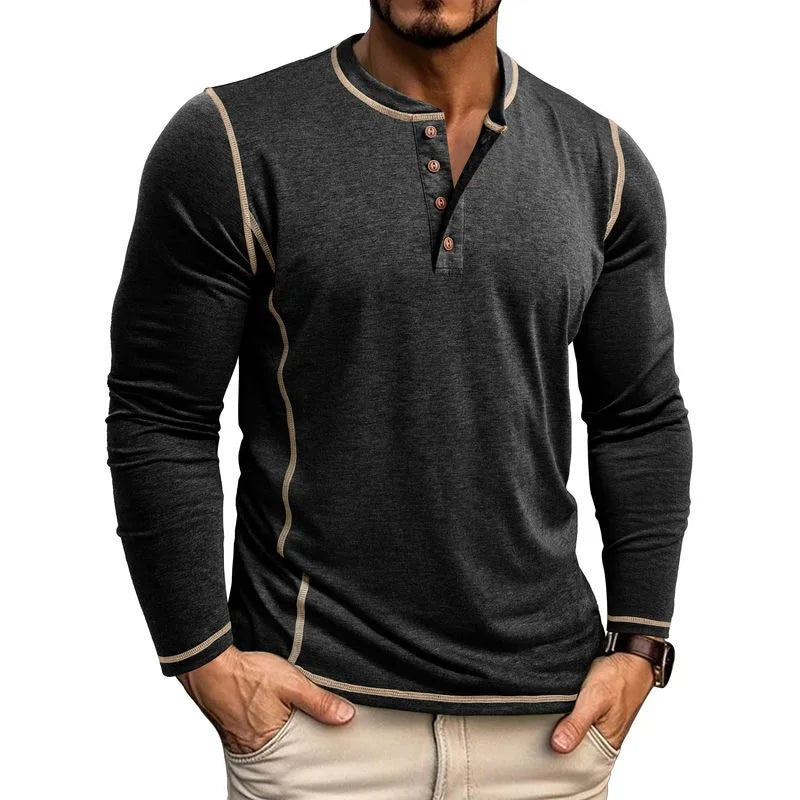 Men's Cotton Button Henley Neck Shirt Long Sleeve Casual Button Solid Color Fashion Streetwear Tops Tees T-Shirts Men Clothing