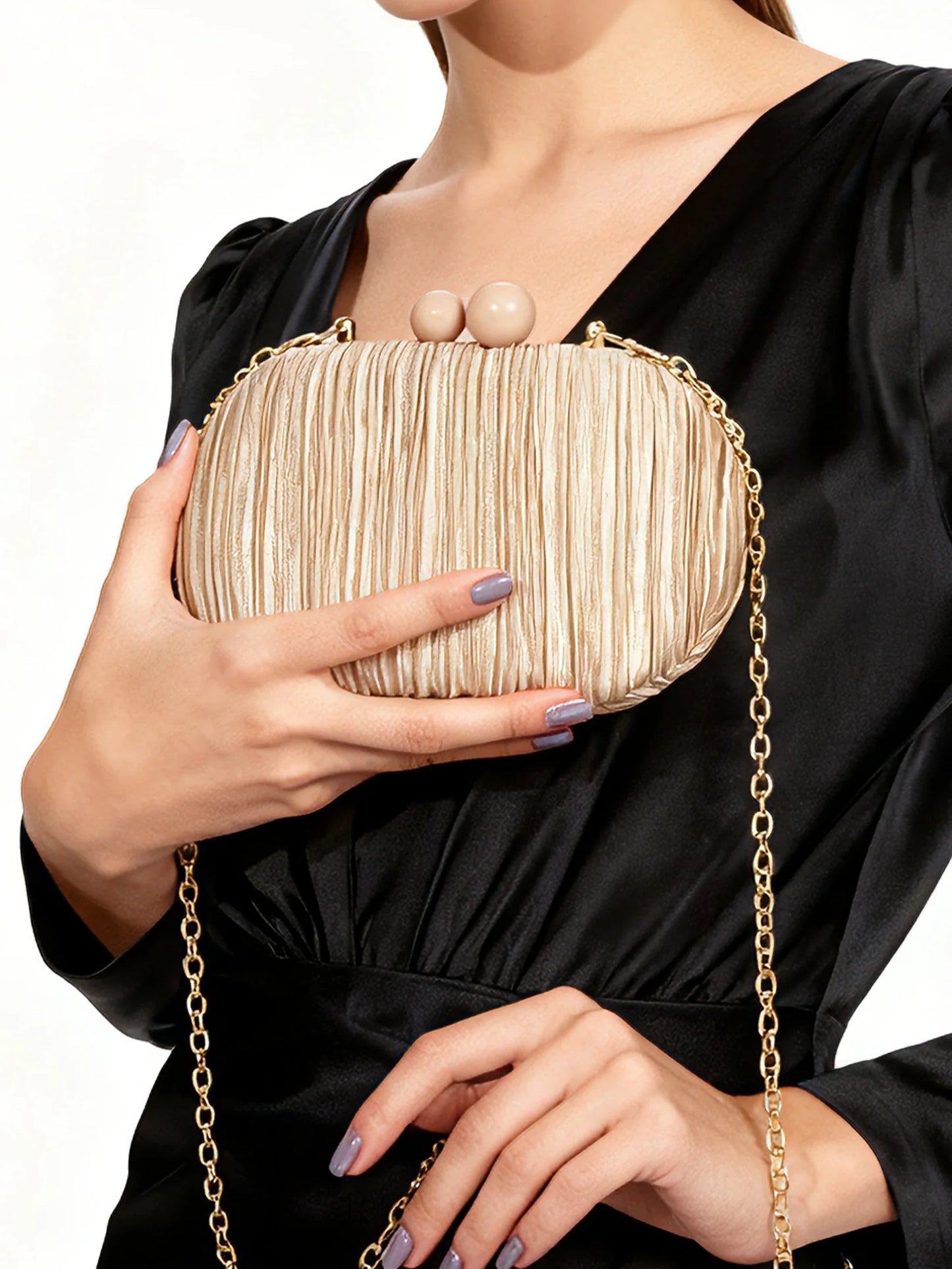 Elegant Satin Pleated Handbag 2025 New Niche Design Bridal Princess Ladies' Evening Bag Ceremony Cloth Round Purses and Clutches