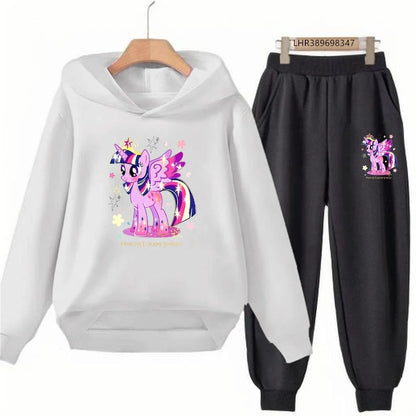 Unicorn Pony Hoodie Kids 3-12 Years Boys Girls Red Casual Tops+Pants Sets Children Long Sleeves Autumn Fashion Clothes