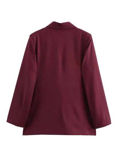 Women's Blazer Outerwears Office Wear Women Suit Jacket Autumn Long Sleeve Burgundy Blazers Formal Woman Minimalist Blazer
