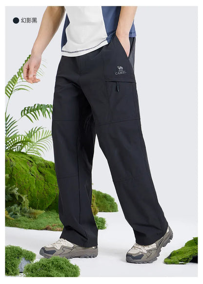 Men's Outdoor Hiking Pants 2026 Summer Sports Waterproof Straight Paratrooper Light Loose Mountaineering Pants