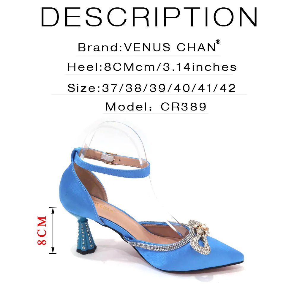2023 Ladies Pointed-Toe Party High Heels Magenta Colour Bow Rhinestone Stereo Bag Evening  African Wedding Shoe And Bag Set