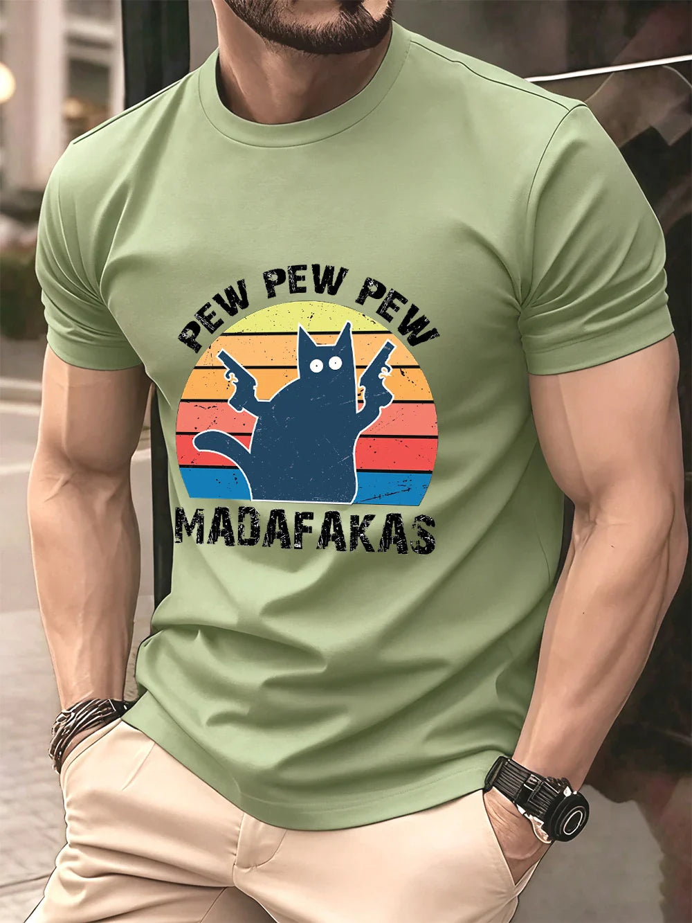 Pew Pew Pew Madafakas Prints Men'S T-Shirt Cotton Summer O-Neck Short Sleeve Tops Soft Oversized T Shirt Casual Mens Clothes