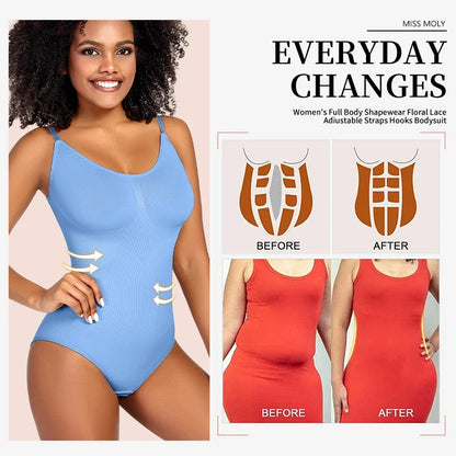 Women Seam-free Sleeveless V-Neck Bodysuit Shapewear Tummy Control Body Shaper Tank Top Red Blue