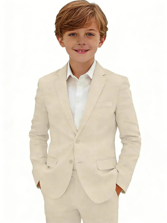 Linen Boys Notched Lapel Suits 2 Pieces Jachet Pants Beach Wedding Wear Breathable Elegant Kids Suit Set For Piano Performance