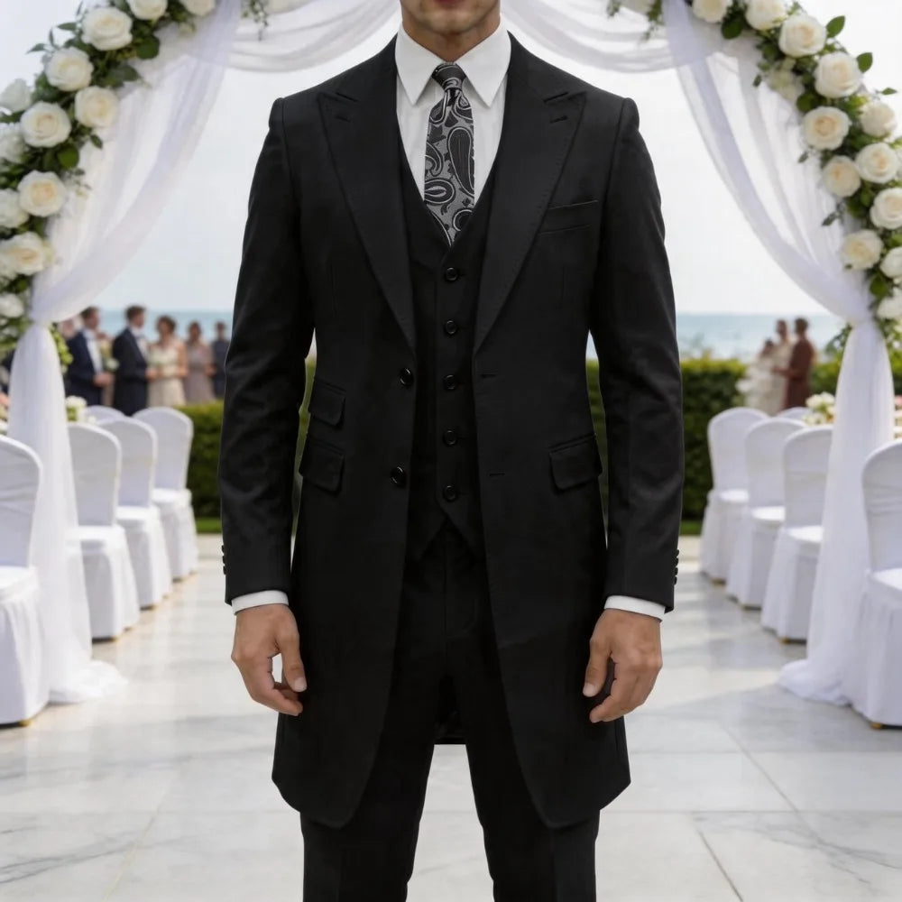 Slim Fit 3 Pieces Formal Men Suits Long Jacket Custom Wedding Tuxedo Business Dress Outfit For Groom Party Wedding Formal Wear