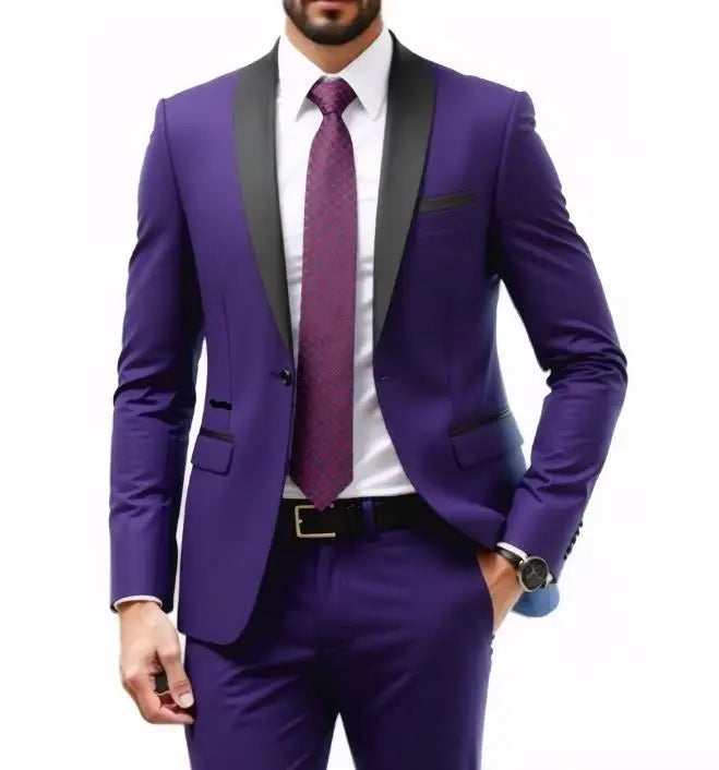 Mens Blazer Slim Fit Suit Jacket 1 Button Velvet Shawl Collar Wedding Formal Suit Jacket