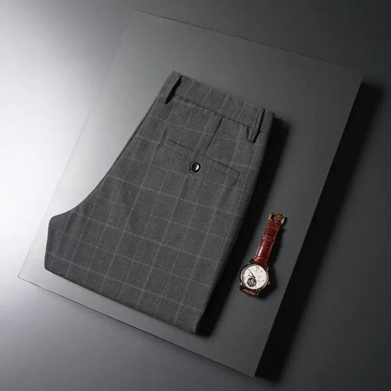 Autumn Winter Men's Business Casual Plaid Pants Korean Fashion Stretch Slim Fit Suit Pants Male Office Formal Versatile Trouser