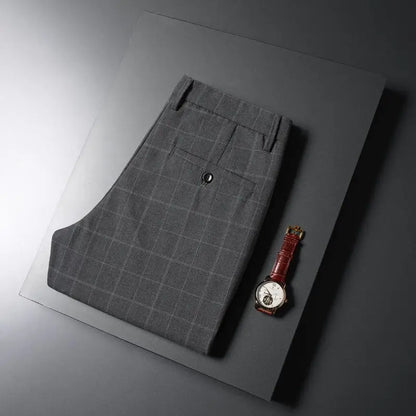 Autumn Winter Men's Business Casual Plaid Pants Korean Fashion Stretch Slim Fit Suit Pants Male Office Formal Versatile Trouser